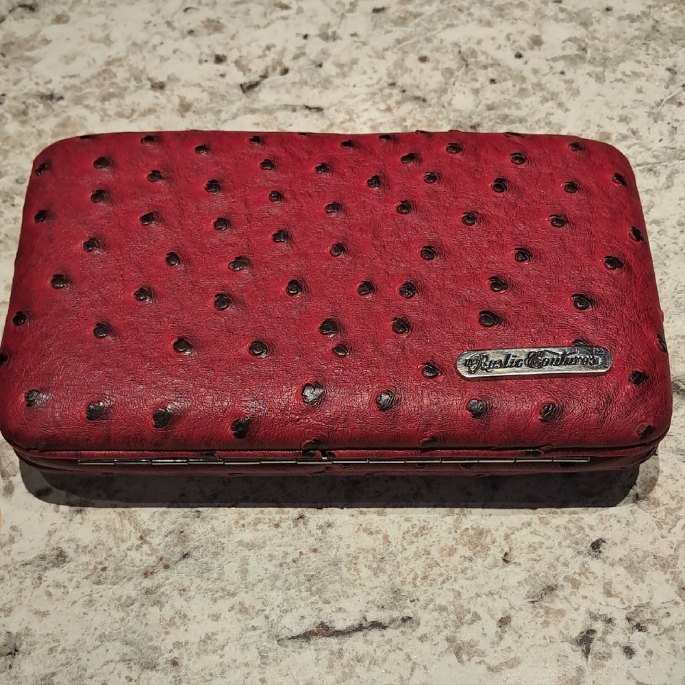 Red Ostrich Embossed  Western Wallet